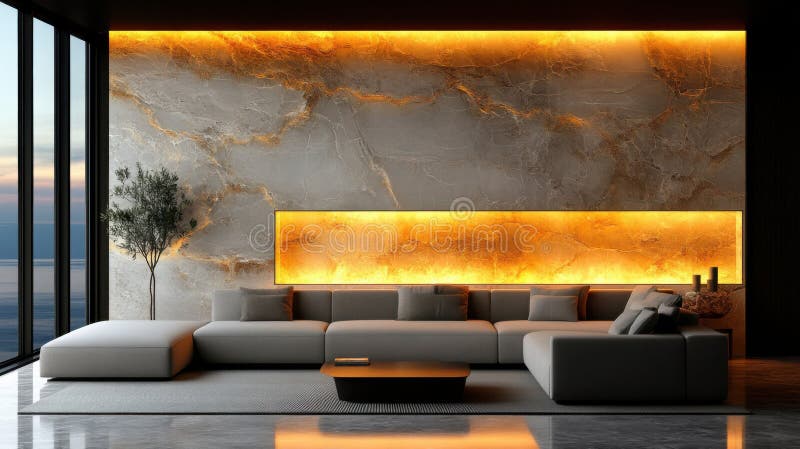 Luxury Living Room med Ocean View vektor illustrationer