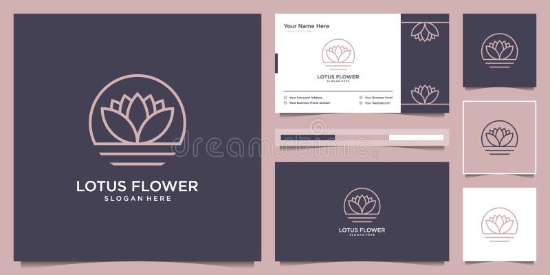 Luxury lotus flower logo line art style beauty symbol for spa, yoga and beauty care logo design and business card