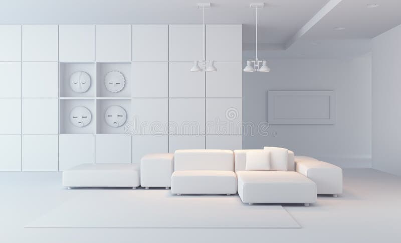 Luxury lounge room 3d render in white color