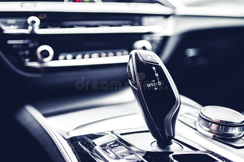 Luxury Modern Car Interior. Automatic Gearbox Lever; Automatic