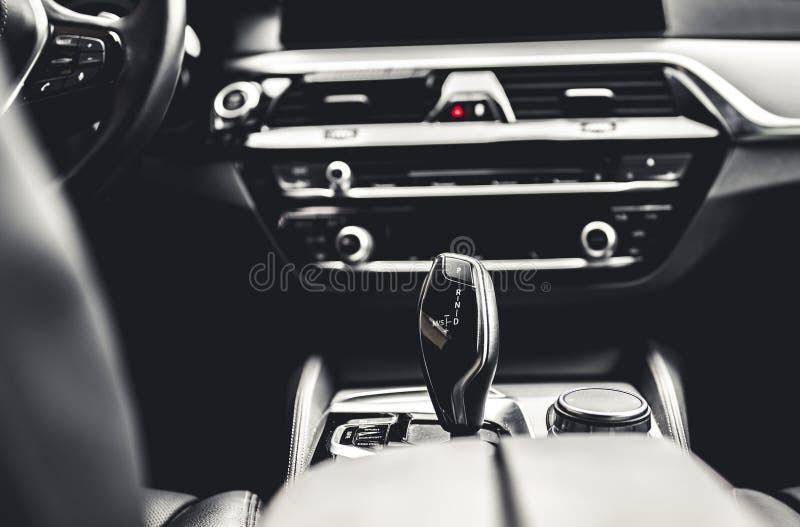 Luxury Modern Car Interior. Automatic Gearbox Lever; Automatic