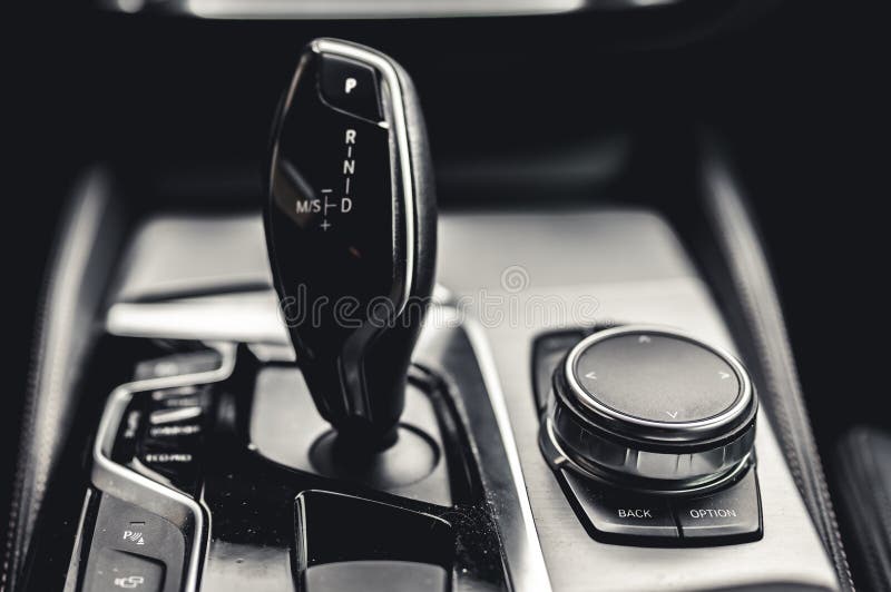 Luxury Modern Car Interior. Automatic Gearbox Lever; Automatic