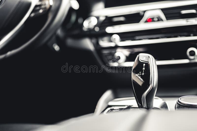 Luxury Modern Car Interior. Automatic Gearbox Lever; Automatic