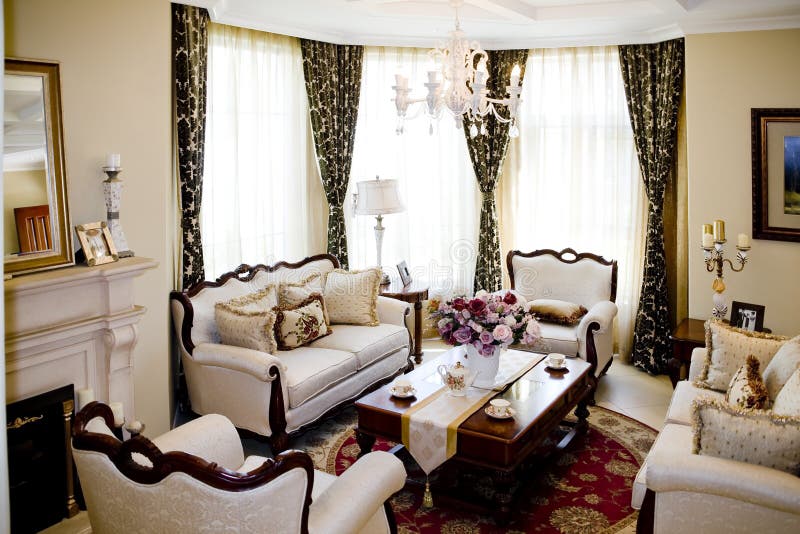 Luxury modern living room stock photos