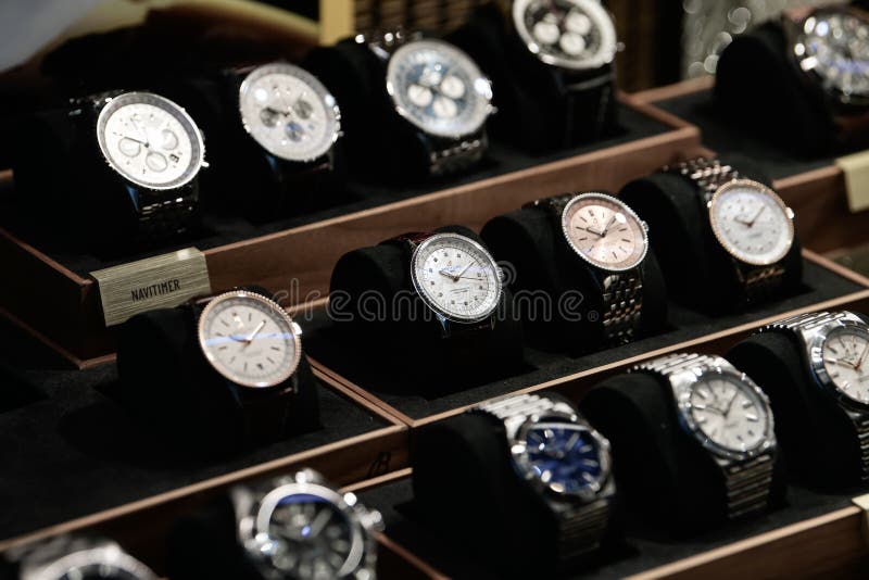 Luxury Objects. the Window of a Watch Shop Full of Premium Brand ...