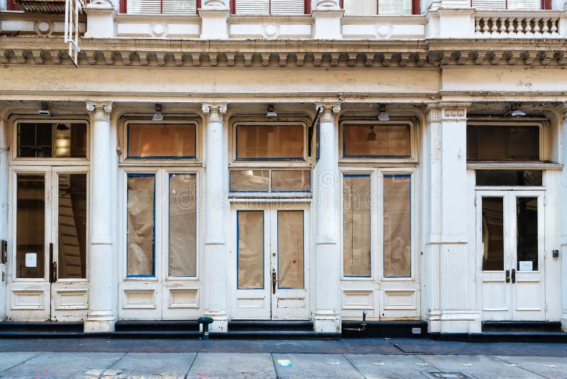 Luxury old storefront in remodeling in New York stock images Luxury old storefront in remodeling in New York stock images