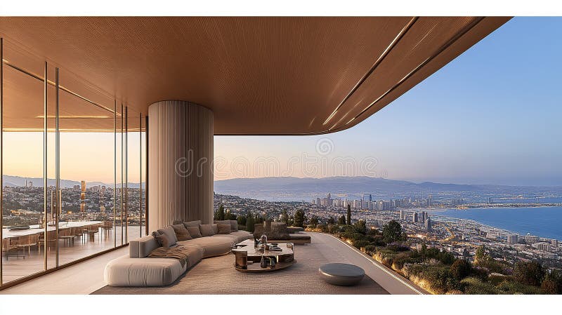 Illustration of Luxury Penthouse Apartment Exotic Cityscape