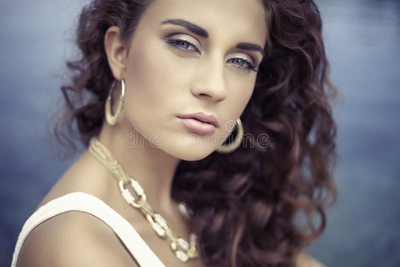 Luxury portrait beautiful girl, curly hair