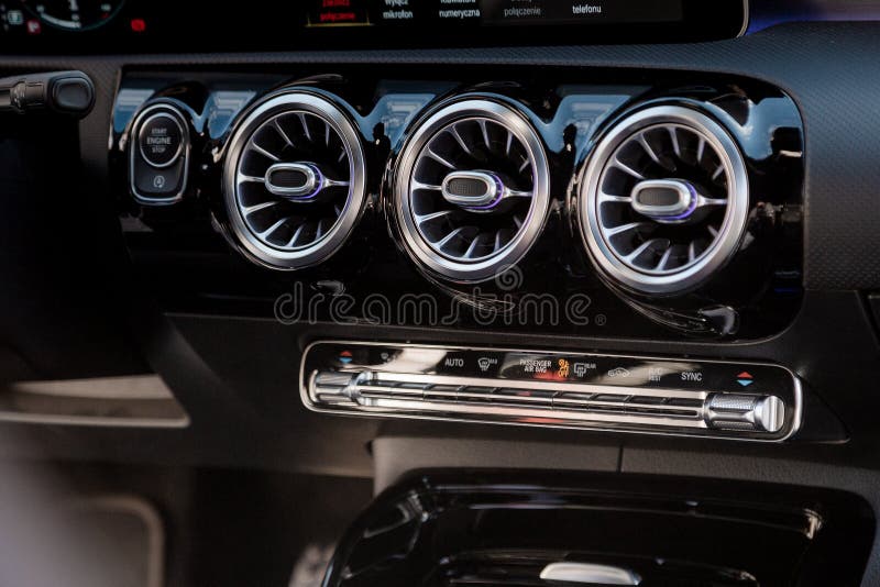 Luxury Race Car Interior. AMG. Air Conditioning in the Car. Cold Air