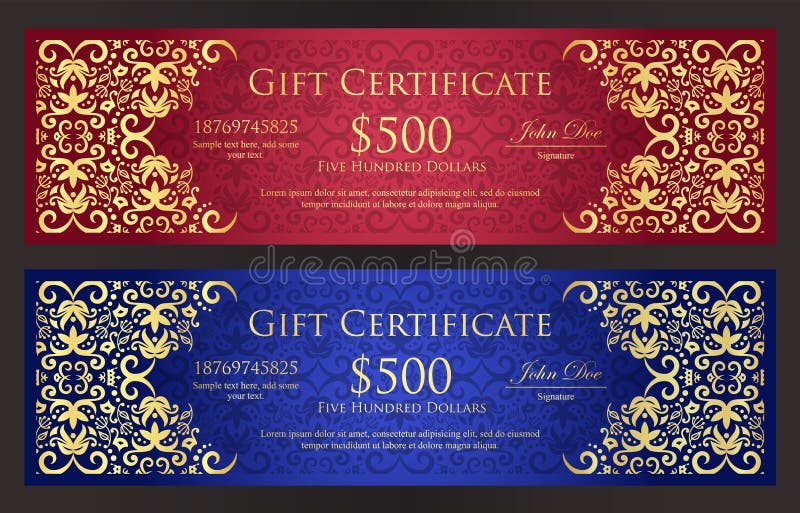 Luxury Red and Blue Gift Certificate with Vintage Stock Illustration Luxury Red and Blue Gift Certificate with Vintage Stock Illustration