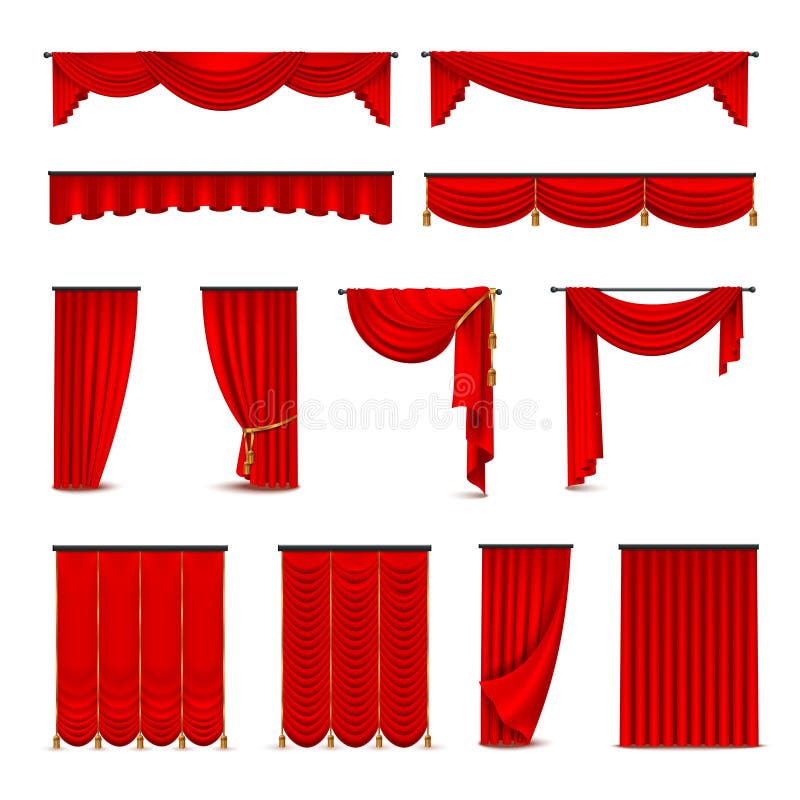 Luxury Red Curtains Draperies Realistic Set stock illustration Luxury Red Curtains Draperies Realistic Set stock illustration