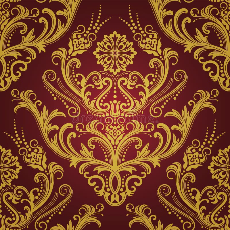 Luxusné červené zlato kvetinový damašku, tapety, vektorové ilustrácie.