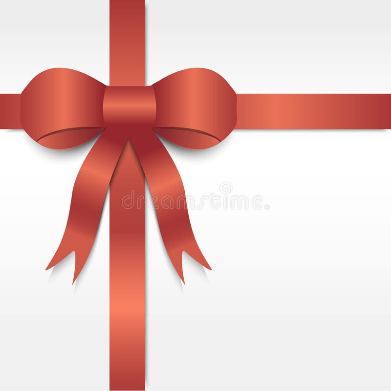 Shiny dark red satin ribbon with gift bow, vector illustration. Stock  Vector