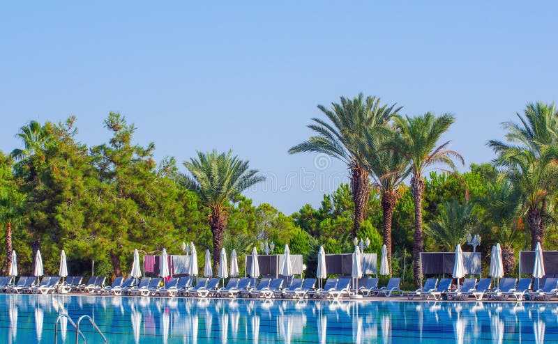 Resort with beautiful pool royalty free stock photos