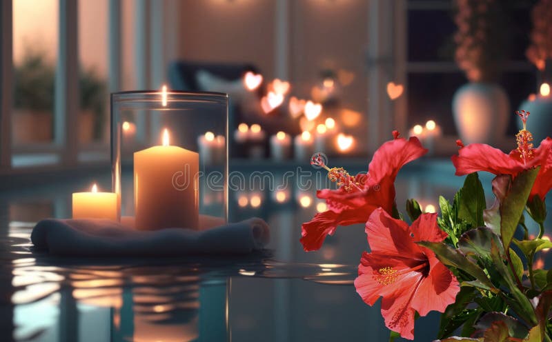 Beautiful candle with flower on white cloth, close up Stock Photo - Alamy