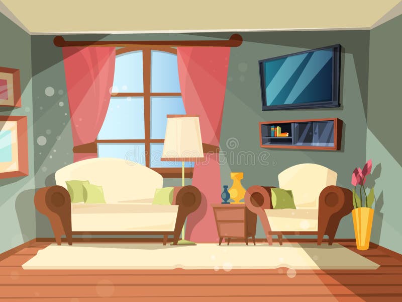 Vector Color Interior Of Cartoon Living Room. Stock Vector