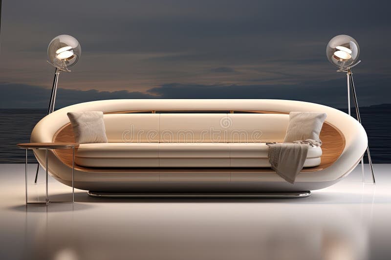 Luxury Sofa Inspired by a Boat. Generative AI Stock Illustration Illustration of wall