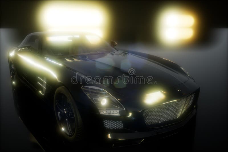 Luxury Sport Car in Dark Studio with Bright Lights Stock Image Image