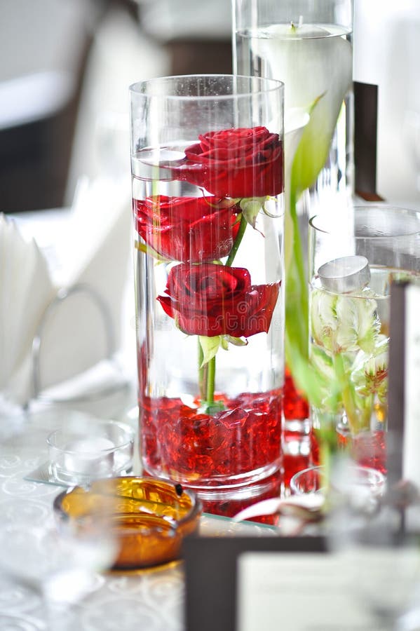 Luxury Wedding Decoration With Red Roses In A Glass Stock 