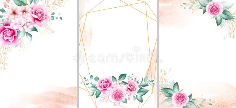 Luxury Wedding Invitation Card Template Set with Gold Watercolor Floral  Decorations and Glitter. Flowers Background for Save the Stock Illustration  - Illustration of modern, elegant: 180655684