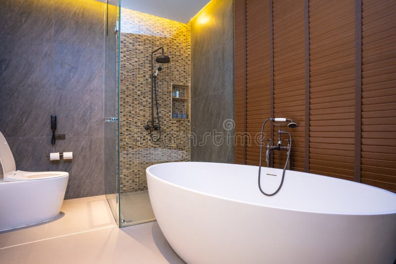 Luxury White Bathtub in Bathroom Stock Image Image of bathtub, glass