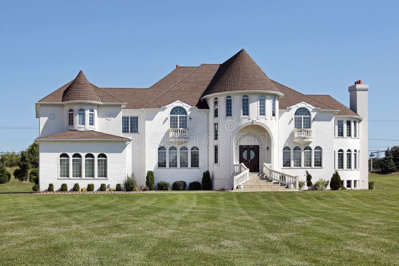 Luxury White Home With Front Turret Stock Photo Image of 