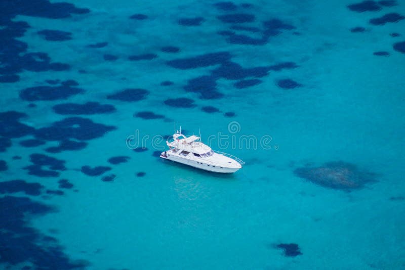 Luxury yacht alone aerial view