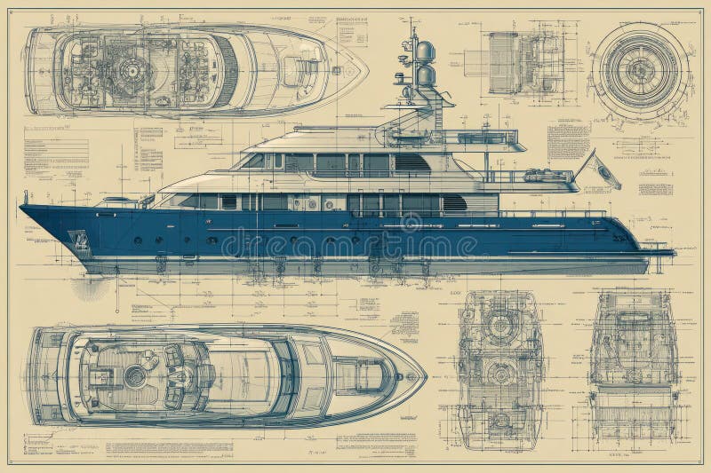Luxury Yacht Design Technical Drawings vector illustration