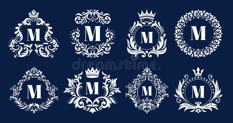 Luxusmonogrammrahmen Dekorative Monogramme, heraldische Initialenlogoverzierung und elegante Buchstabegrenze gestaltet Vektor