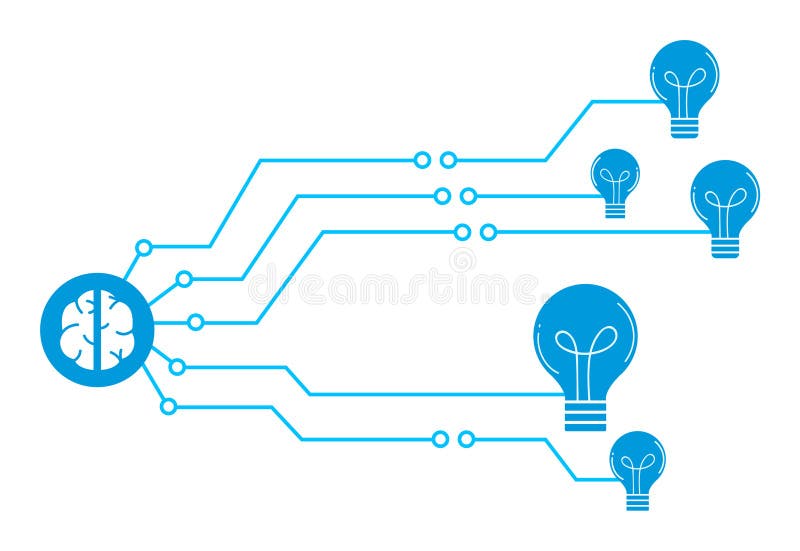 Luz cerebral de circuito azul. mente digital línea azul cerebro. vector de bombilla de lluvia de ideas libre illustration
