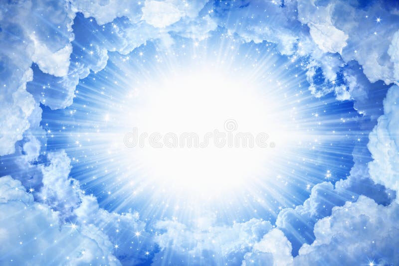 Beautiful peaceful background - beautiful blue skies with bright light from above, light from heaven. Beautiful peaceful background - beautiful blue skies with bright light from above, light from heaven