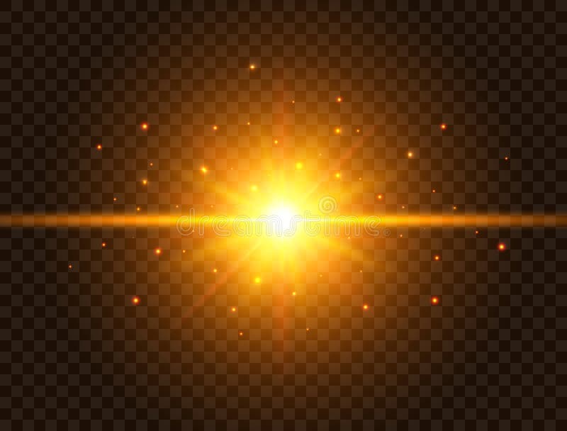 Luz futurista no fundo transparente Explosão da estrela do ouro com feixes e sparkles Flash de Sun com raios e projetor ilustração do vetor Luz futurista no fundo transparente Explosão da estrela do ouro com feixes e sparkles Flash de Sun com raios e projetor ilustração do vetor