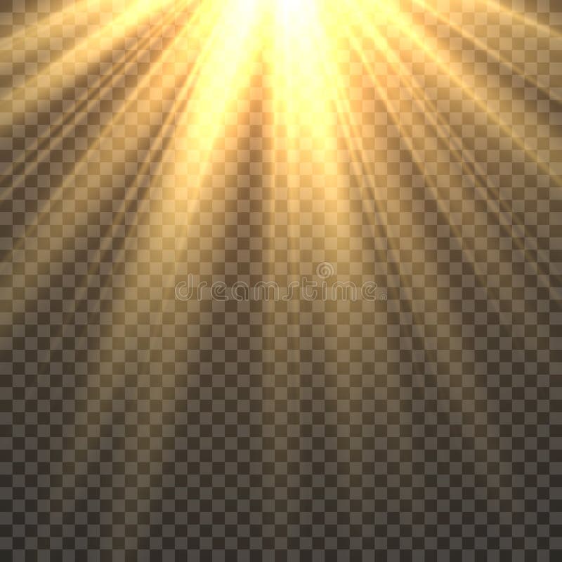 Sunlight isolated. Sun light effect golden sun rays radiance. Yellow bright beams fiery sunset sunshine starburst vector illustration. Sunlight isolated. Sun light effect golden sun rays radiance. Yellow bright beams fiery sunset sunshine starburst vector illustration