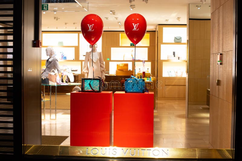 Geneva, Switzerland, March 2020: Louis Vuitton window store with