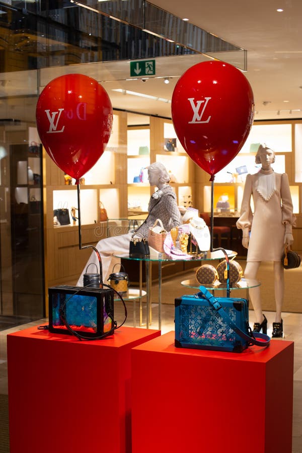 Louis Vuitton shop window display with handbag in Dublin Republic