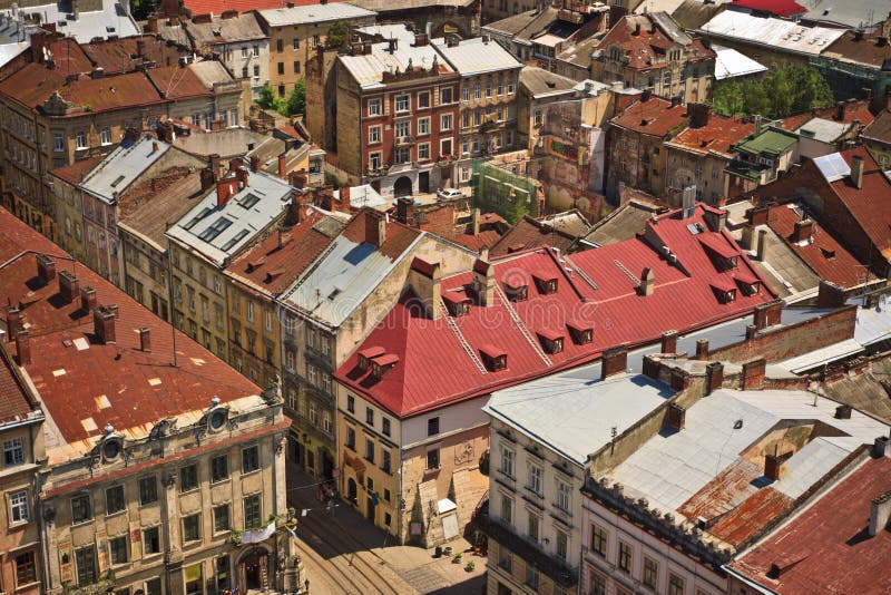 Lviv at summer, view from city hall stock photography