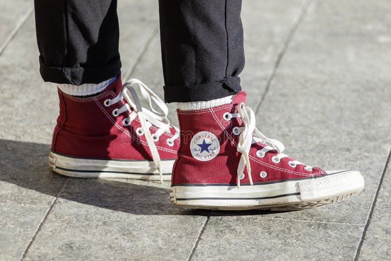 Person Red Pair Converse Taylor All Stars on the Street Editorial Stock Image - Image of editorial, lifestyle: 206288734