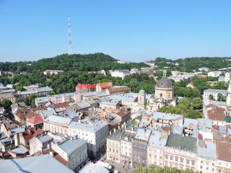 Lvov town panorama stock photo. Image of tower, houses 73563650