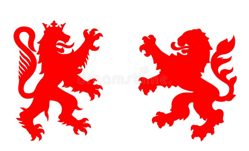 Ilustracja wektorowa sylwetki walczących dzikich lwów, izolowana. Lew heraldyczny. Zwierzęcy symbol herbu ilustracja wektor