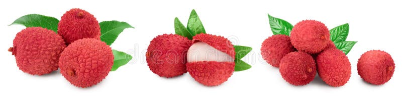 Lychee fruit isolated on white background with clipping path and full depth of field. Set or collection stock photos