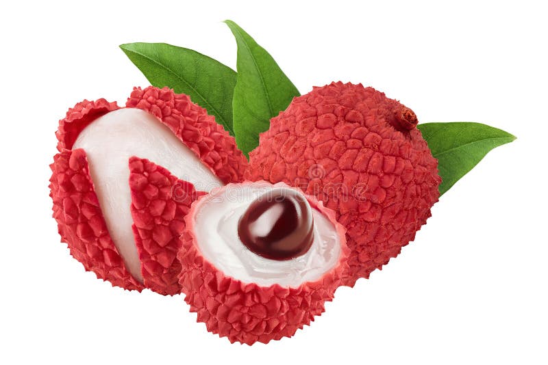 Lychee fruit isolated on white background with full depth of field stock images.
