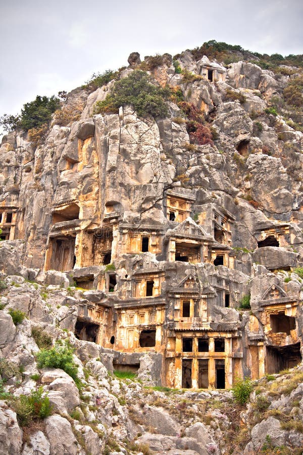 Ancient Lycian burial rock tombs in cliffs of Myra, Turkey. Ancient Lycian burial rock tombs in cliffs of Myra, Turkey