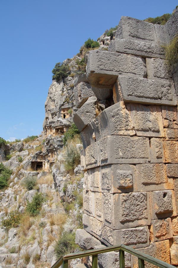 Likya kaya mezarları.  Myra, Türkiye'nin yamacına oyulmuş Telifsiz Stok Imajlar