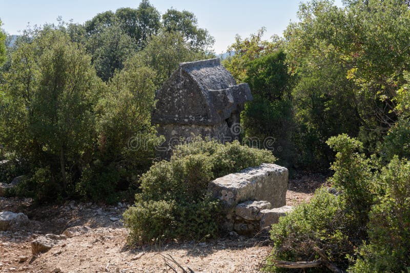 Kyaneai antik kentindeki Likya lahit mezarları.  Likya, Türkiye Hazır Görüntü