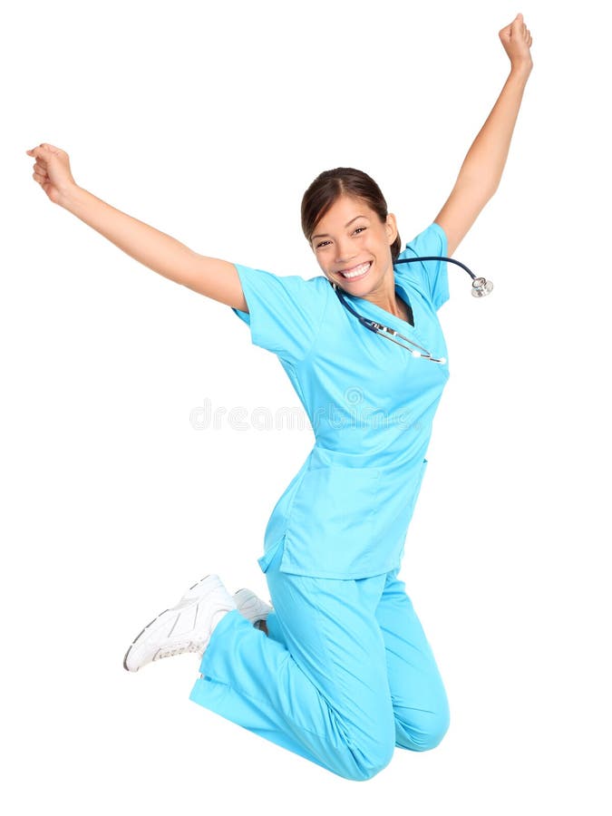 Lycklig banhoppningsjuksköterska