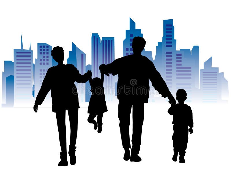 lycklig cityscapefamilj vektor illustrationer lycklig cityscapefamilj vektor illustrationer