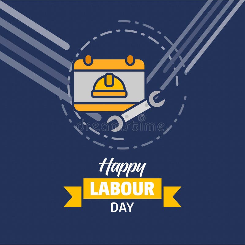 Lycklig design för Labour dag med guling- och blåtttemavektorn med l royaltyfri illustrationer Lycklig design för Labour dag med guling- och blåtttemavektorn med l royaltyfri illustrationer