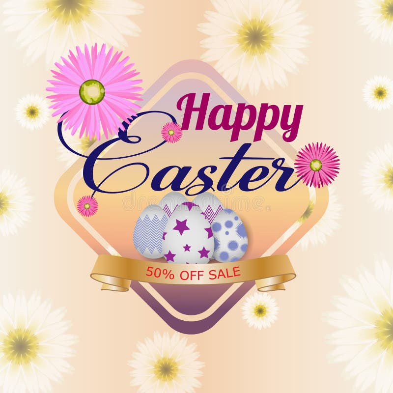 Lycklig easter bakgrundsmall med härliga blommor, bandet och ägg greeting lyckligt nytt år för 2007 kort vektor illustrationer Lycklig easter bakgrundsmall med härliga blommor, bandet och ägg greeting lyckligt nytt år för 2007 kort vektor illustrationer