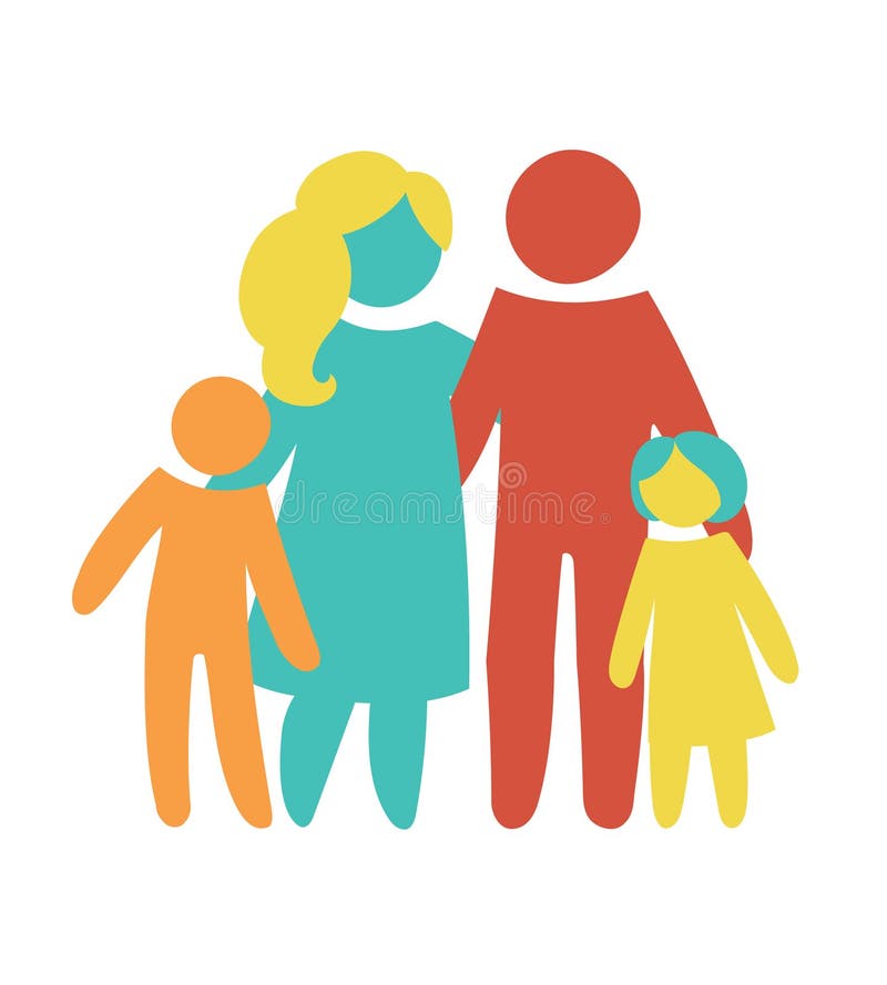 Lycklig familjsymbol som är mångfärgad i enkla diagram Två barn, farsan och mamman står tillsammans Vektorn kan användas som logo vektor illustrationer Lycklig familjsymbol som är mångfärgad i enkla diagram Två barn, farsan och mamman står tillsammans Vektorn kan användas som logo vektor illustrationer