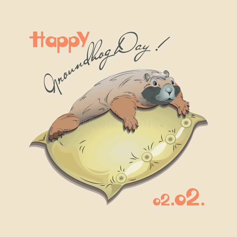 Lycklig Groundhog dag med en gullig murmeldjur på en kudde royaltyfri illustrationer Lycklig Groundhog dag med en gullig murmeldjur på en kudde royaltyfri illustrationer